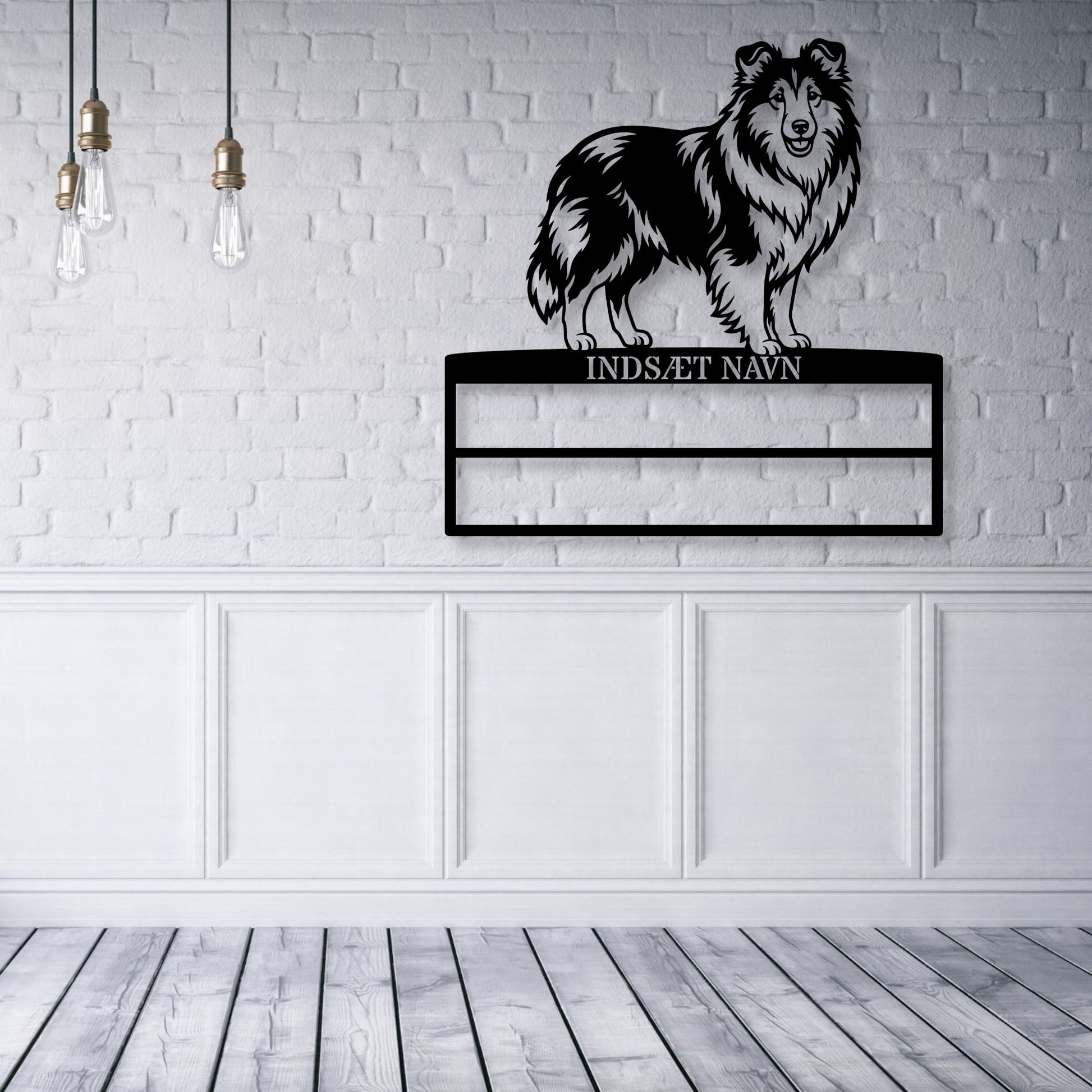 Stort Personlig Shetland Sheepdog metal navneskilt display til rosetter..