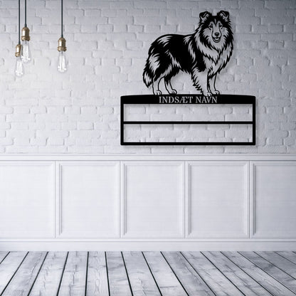 Stort Personlig Shetland Sheepdog metal navneskilt display til rosetter..