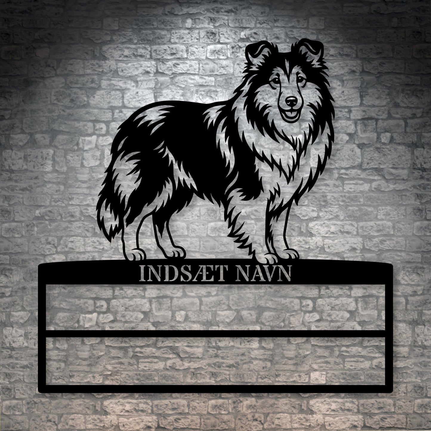Stort Personlig Shetland Sheepdog metal navneskilt display til rosetter