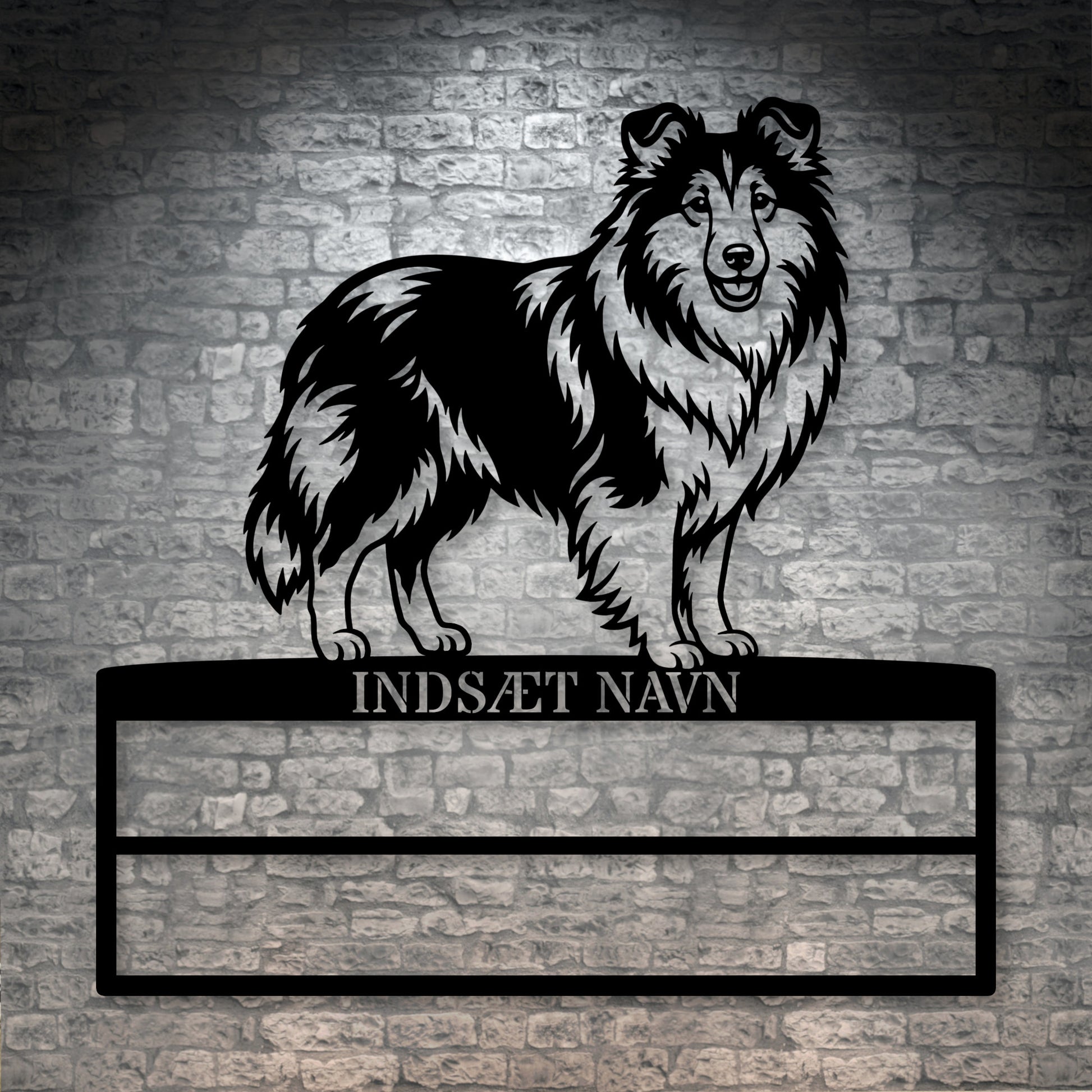 Stort Personlig Shetland Sheepdog metal navneskilt display til rosetter