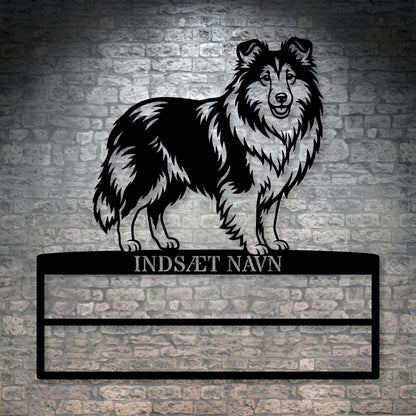Stort Personlig Shetland Sheepdog metal navneskilt display til rosetter