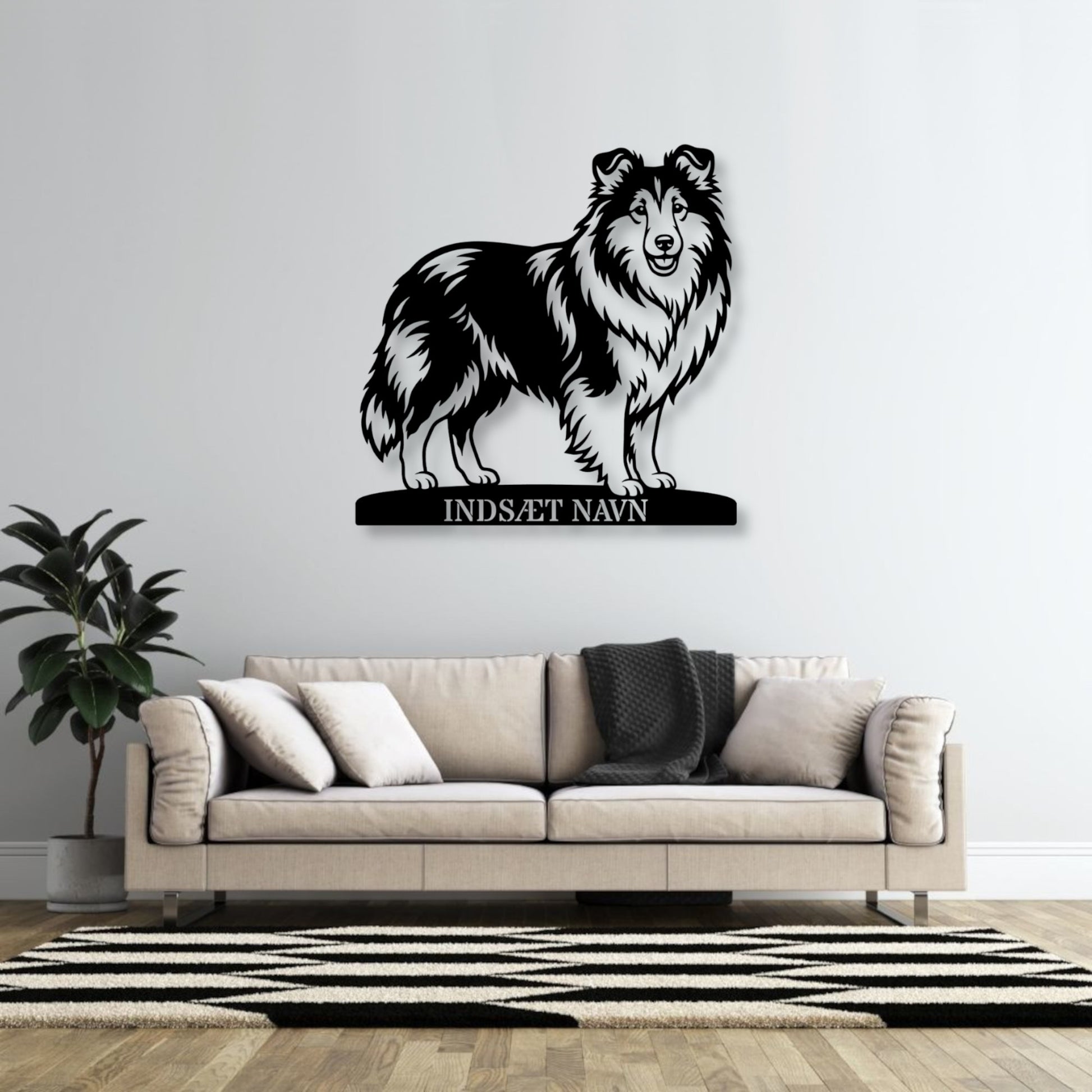 Stort Personlig Shetland Sheepdog metalskilt med hundenavn.....