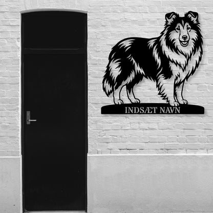 Stort Personlig Shetland Sheepdog metalskilt med hundenavn...