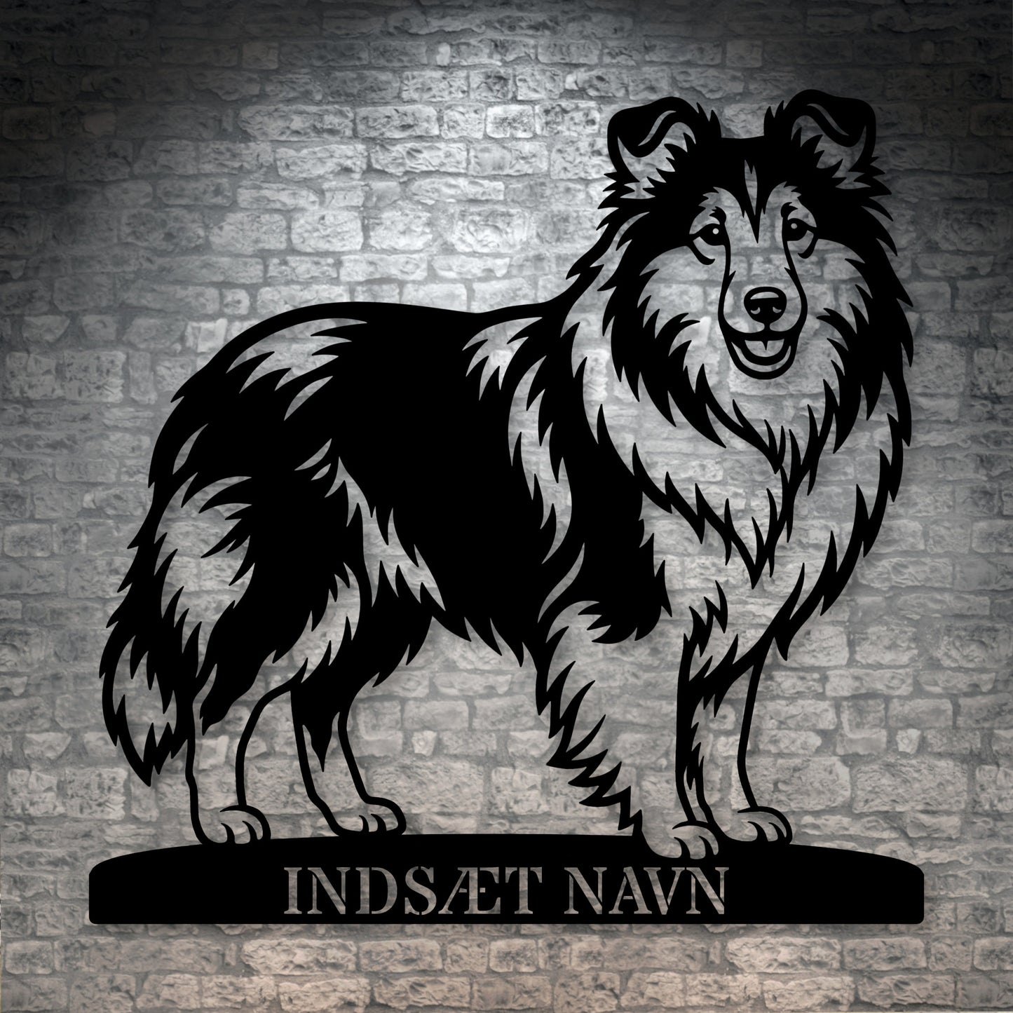 Stort Personlig Shetland Sheepdog metalskilt med hundenavn