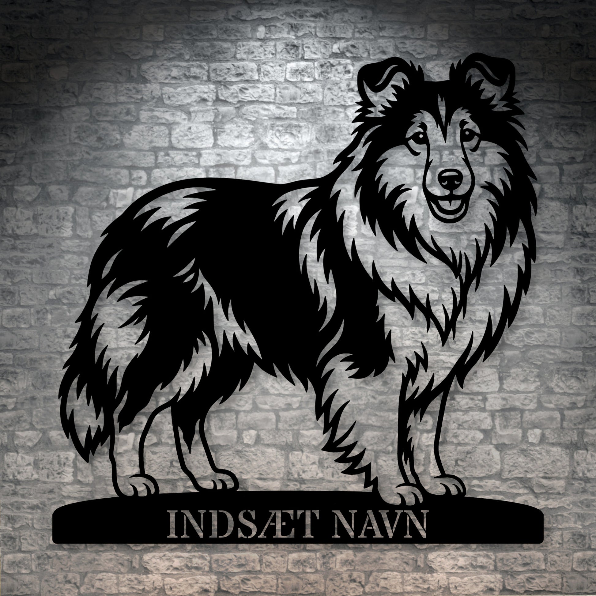 Stort Personlig Shetland Sheepdog metalskilt med hundenavn