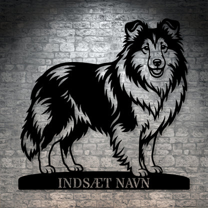 Stort Personlig Shetland Sheepdog metalskilt med hundenavn
