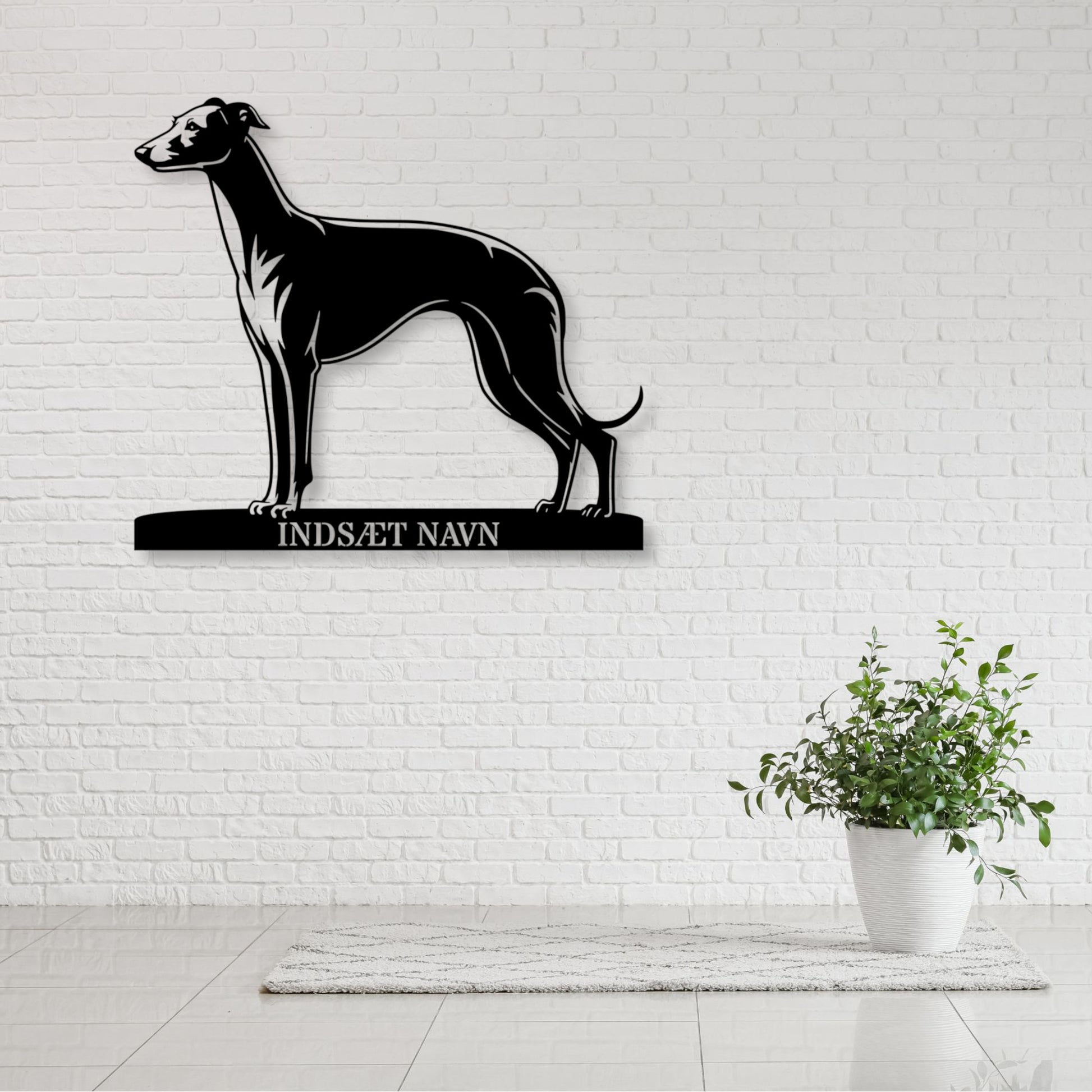 Stort Whippet væg metalskilt med personlig navn. Unik Gaveide til hundeejeren....
