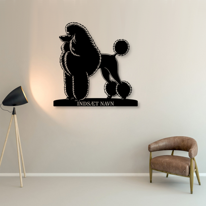 Stort puddelhund væg metalskilt med personlig navn. Unik Gaveide til hundeejeren...