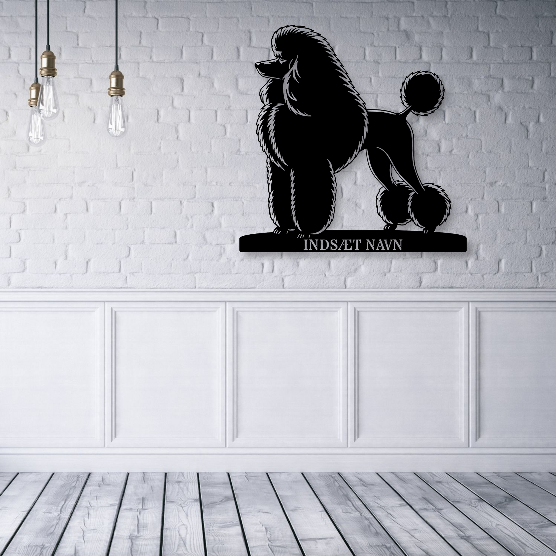 Stort puddelhund væg metalskilt med personlig navn. Unik Gaveide til hundeejeren..