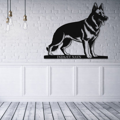 Stort schæferhund væg metalskilt med personlig tekst. Unik Gaveide til hundeejer.....