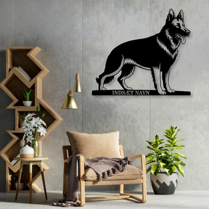 Stort schæferhund væg metalskilt med personlig tekst. Unik Gaveide til hundeejeren....