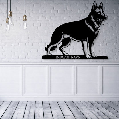 Stort schæferhund væg metalskilt med personlig tekst. Unik Gaveide til hundeejeren...