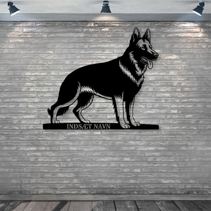 Stort schæferhund væg metalskilt med personlig tekst. Unik Gaveide til hundeejeren..