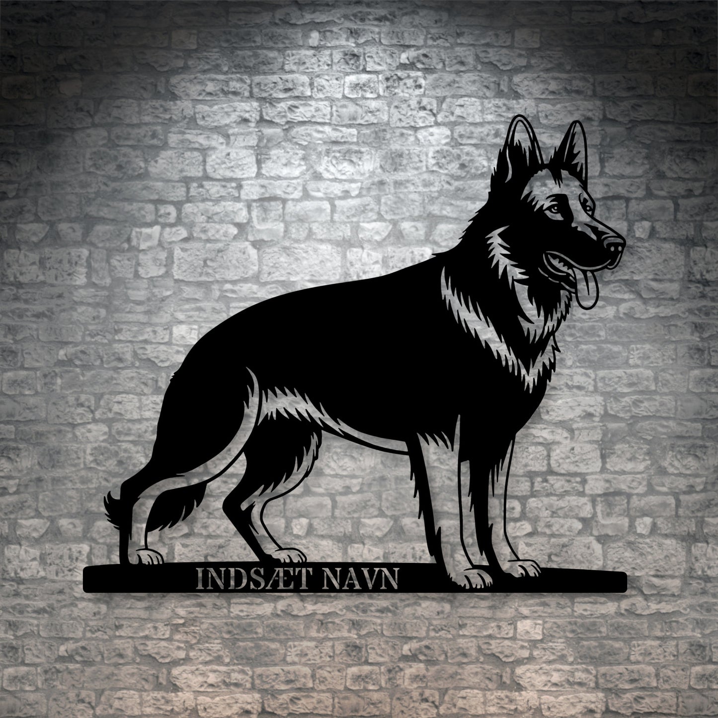 Stort schæferhund væg metalskilt med personlig tekst. Unik Gaveide til hundeejeren
