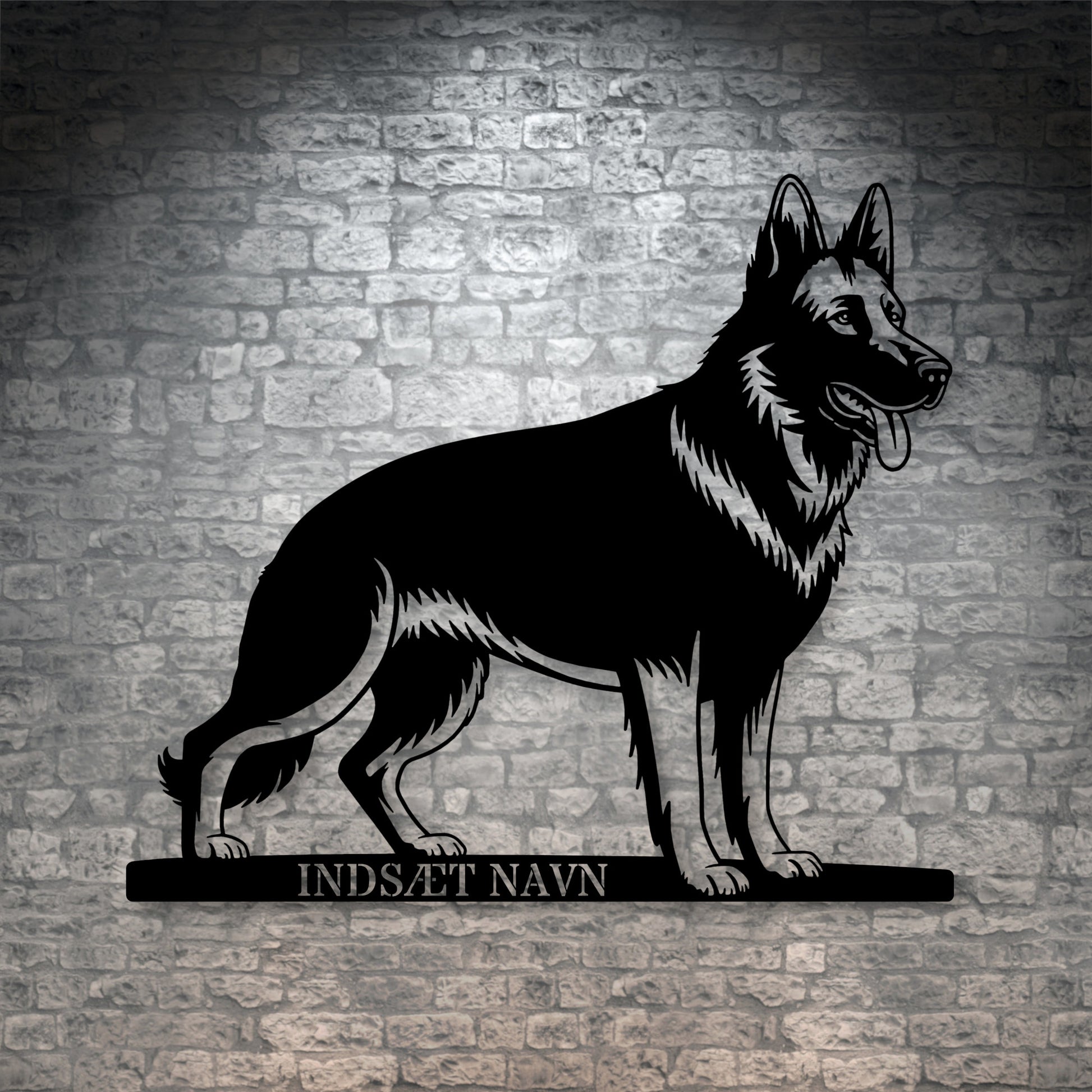 Stort schæferhund væg metalskilt med personlig tekst. Unik Gaveide til hundeejeren