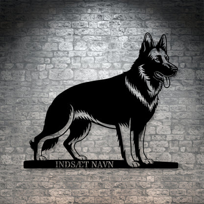 Stort schæferhund væg metalskilt med personlig tekst. Unik Gaveide til hundeejeren