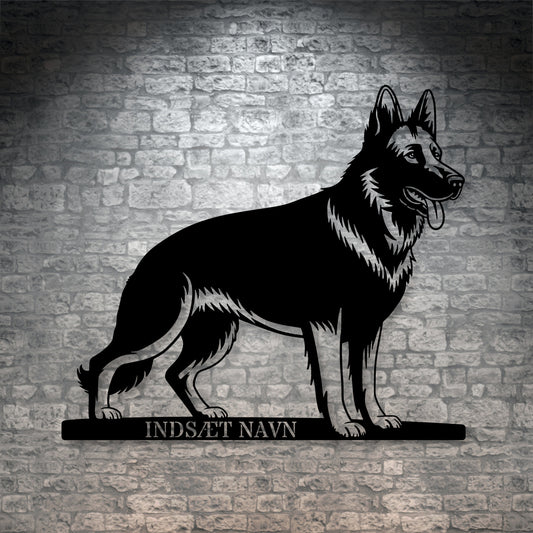 Stort schæferhund væg metalskilt med personlig tekst. Unik Gaveide til hundeejeren