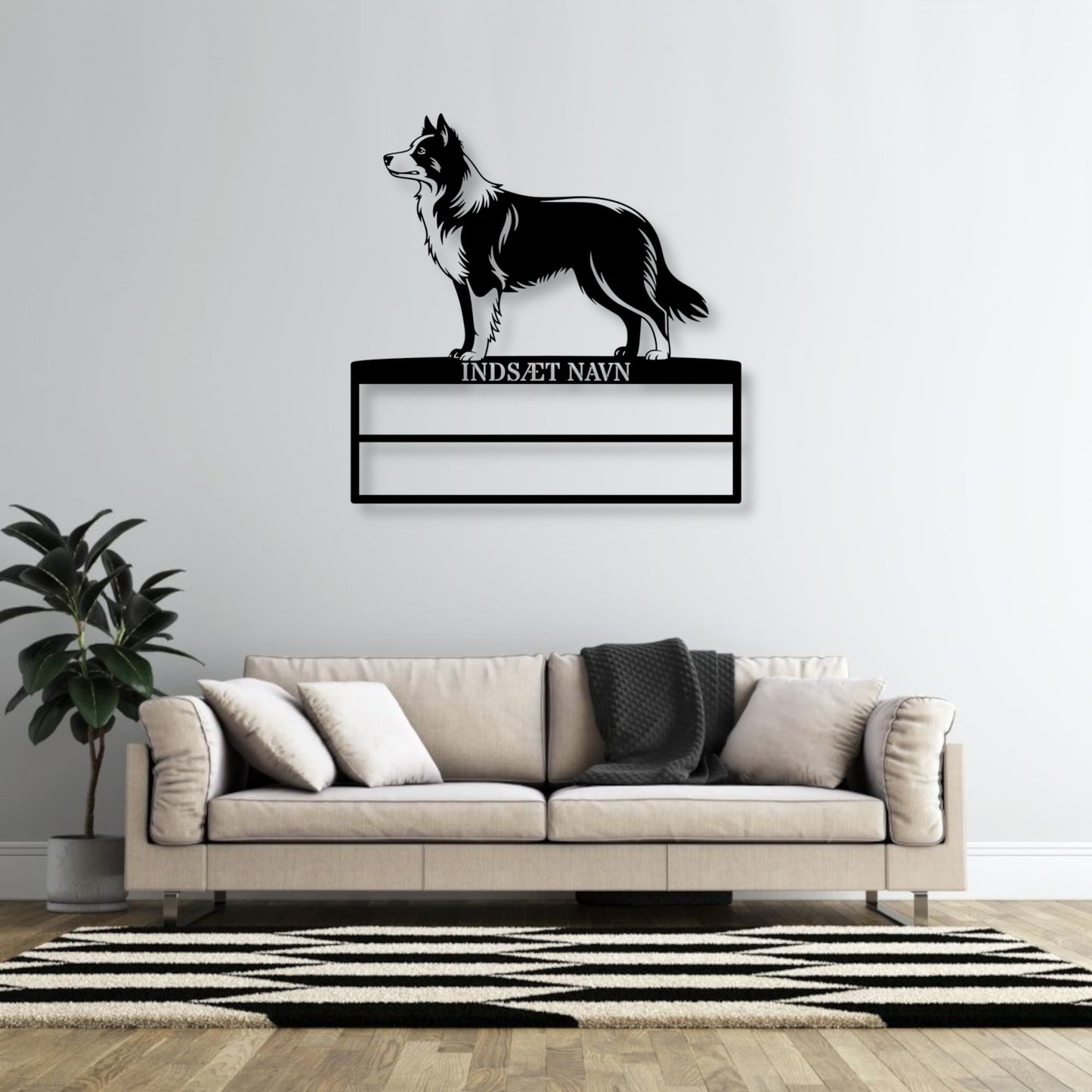 Unik Border Collie væg metalskilt med personlig tekst til rosetter. Unik Gaveide til hundeejer.