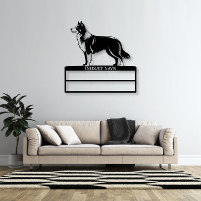 Unik Border Collie væg metalskilt med personlig tekst til rosetter. Unik Gaveide til hundeejer.