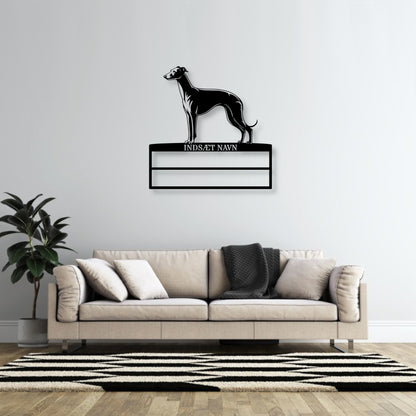 Whippet rosette display metalskilt med personlig navn. Unik Gaveide til hundeejeren....