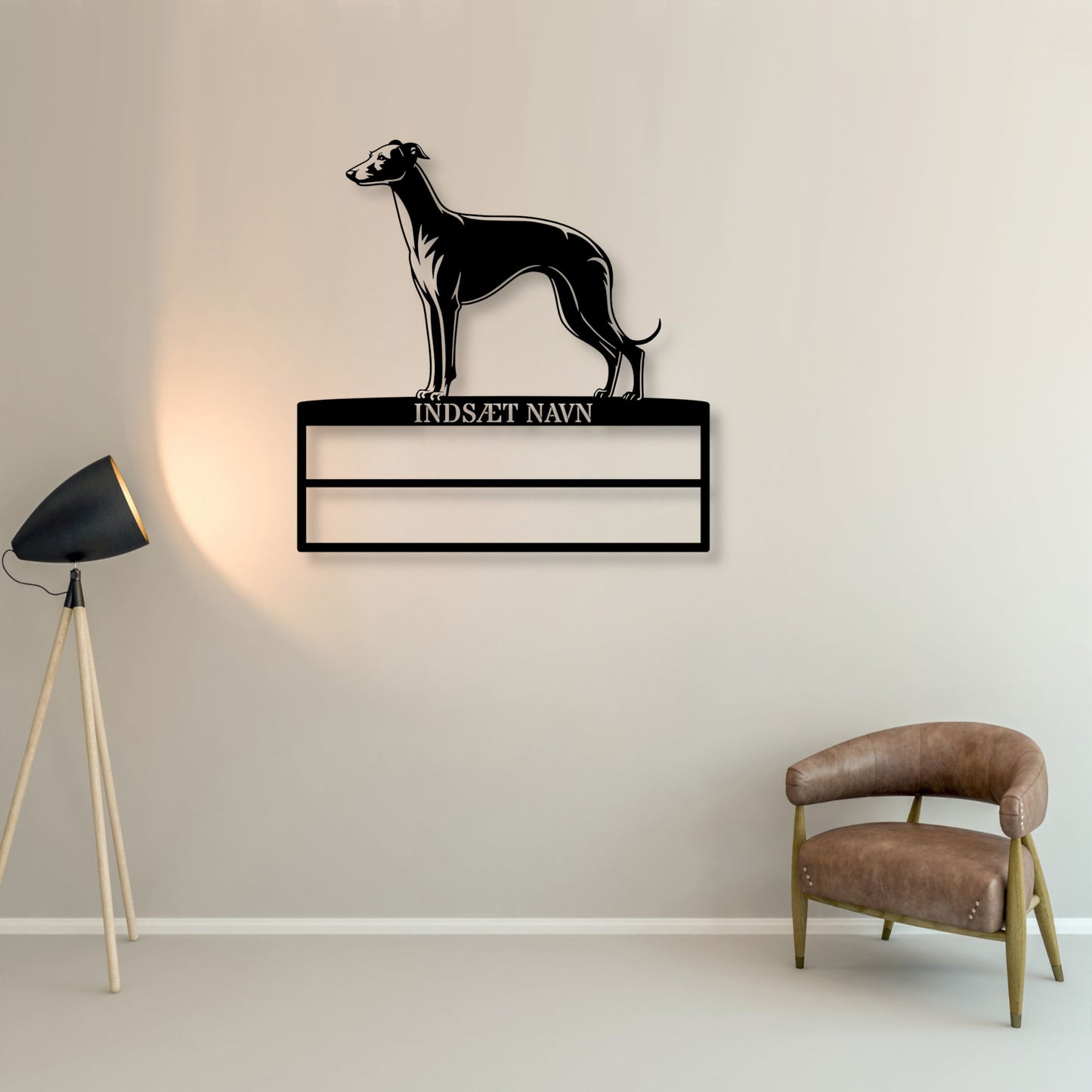 Whippet rosette display metalskilt med personlig navn. Unik Gaveide til hundeejeren...