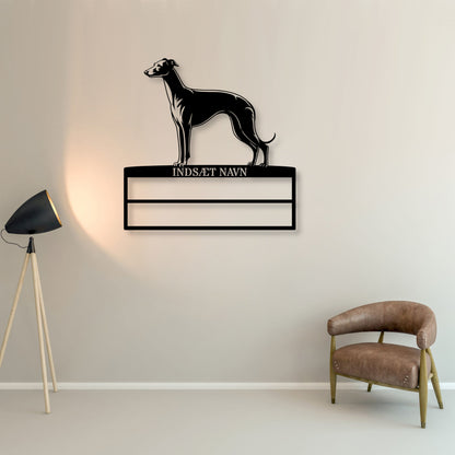 Whippet rosette display metalskilt med personlig navn. Unik Gaveide til hundeejeren...
