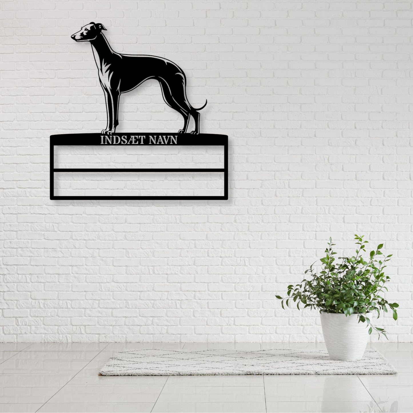 Whippet rosette display metalskilt med personlig navn. Unik Gaveide til hundeejeren..