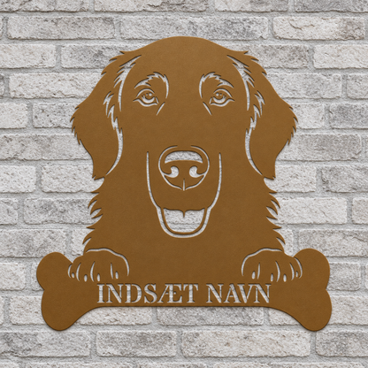 Flat Coated Retriever. Sjov metalskilt med personlig tekst