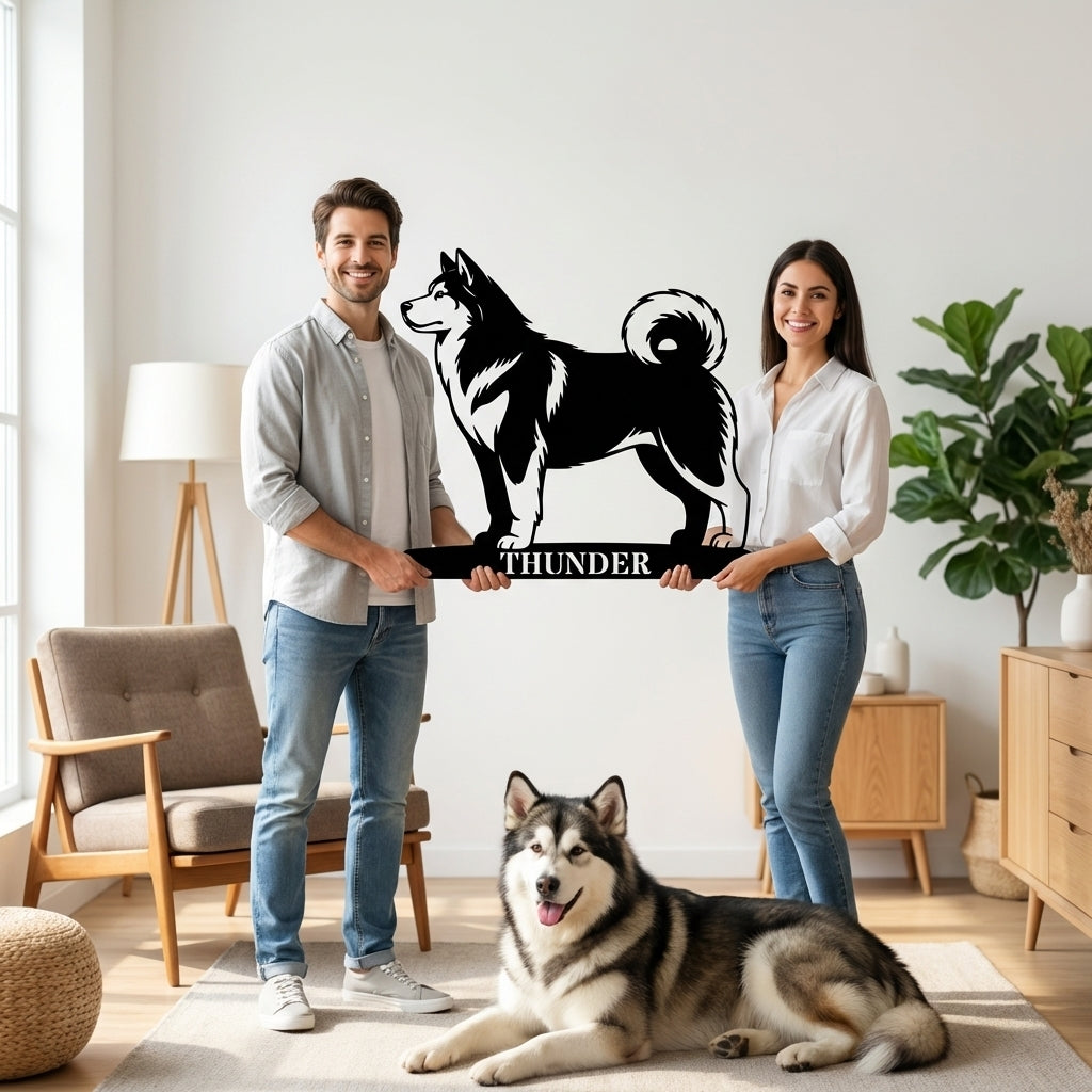 Personlig Alaskan Malamute metalskilt med navn