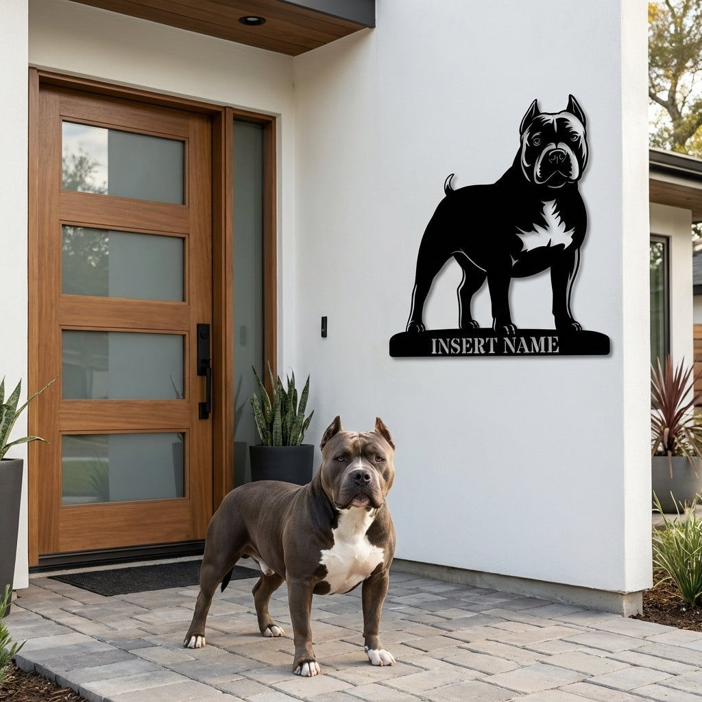 American Bully metalskilt med personligt hundenavn