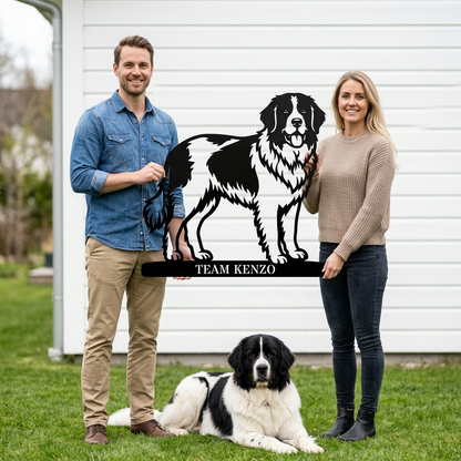 Personlig Landseer metalskilt med hundenavn