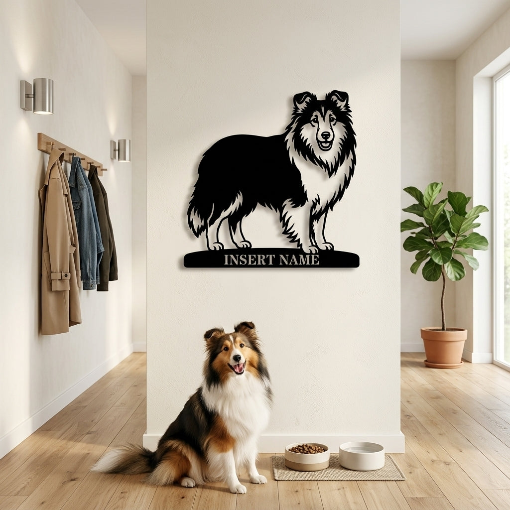 Shetland Sheepdog metalskilt med personlig hundenavn