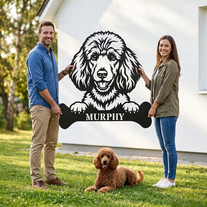 Puddel med kødben hunde metalskilt med personlig tekst