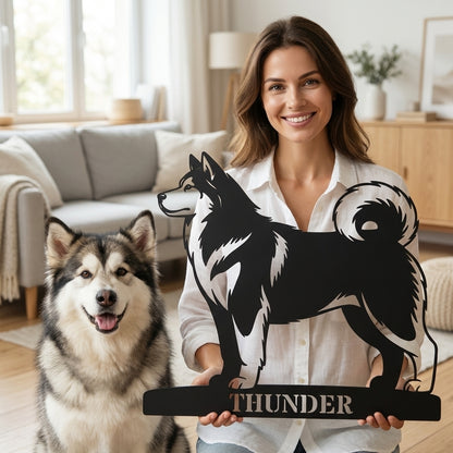 Personlig Alaskan Malamute metalskilt med navn
