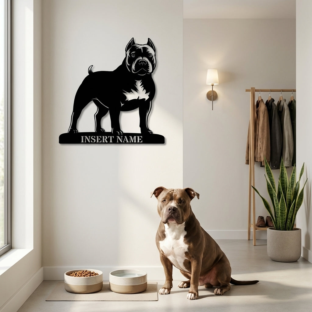 American Bully metalskilt med personligt hundenavn