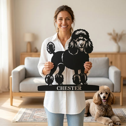 Unik puddelhund metalskilt med personlig navn