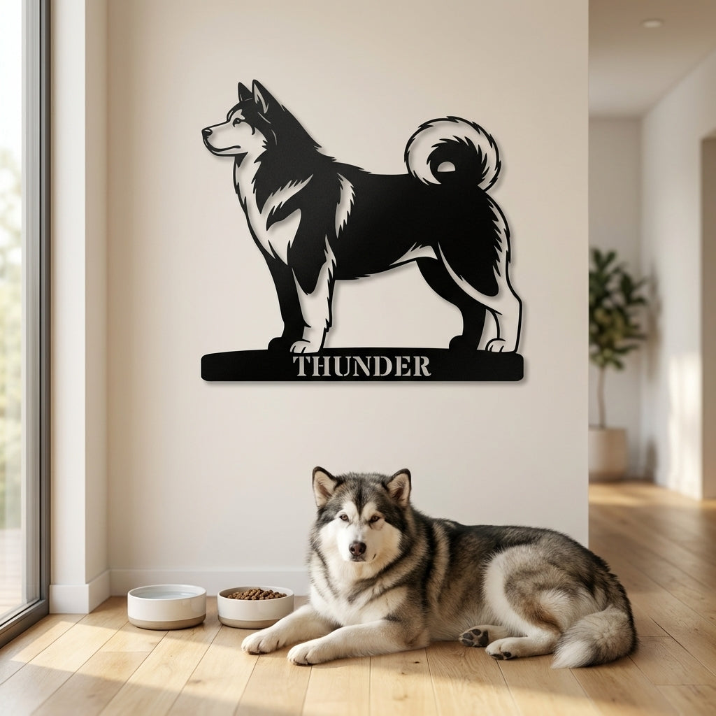 Personlig Alaskan Malamute metalskilt med navn