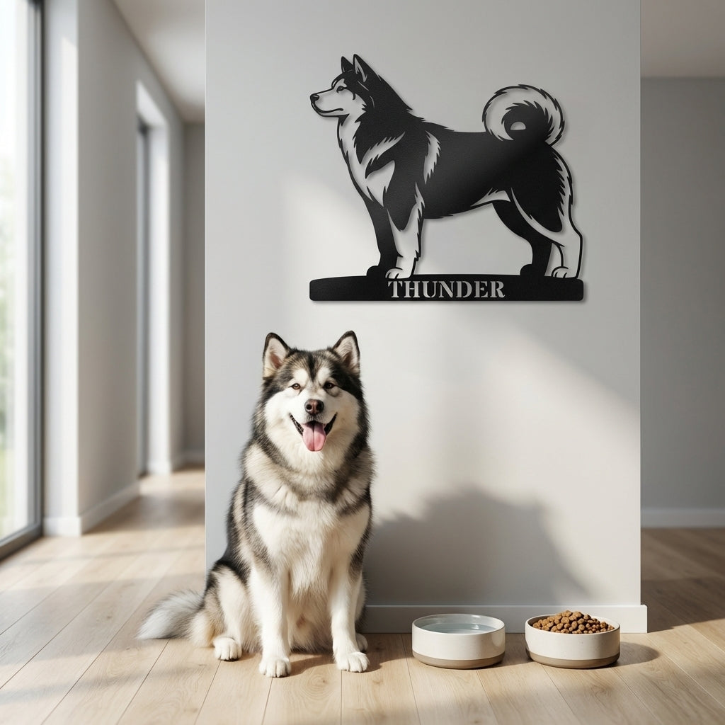 Personlig Alaskan Malamute metalskilt med navn
