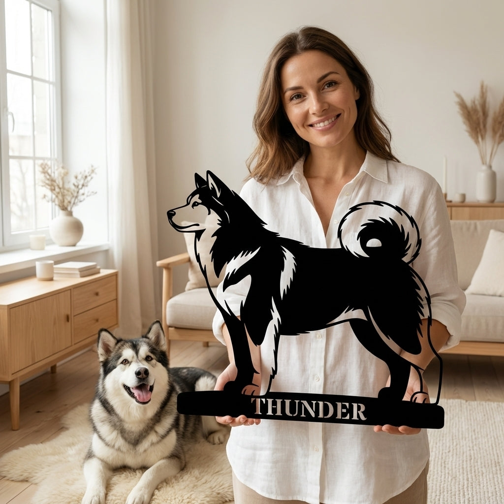Personlig Alaskan Malamute metalskilt med navn