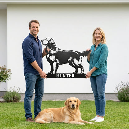 Golden retriever metalskilt med personligt hundenavn