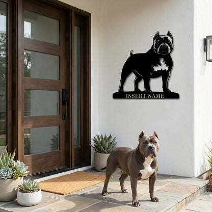 American Bully metalskilt med personligt hundenavn