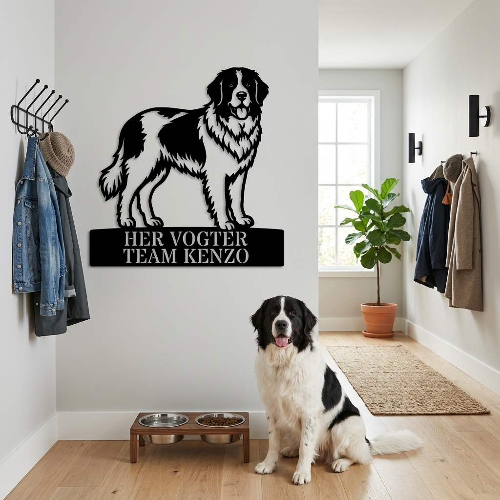 Her vogter jeg. Landseer hunde metal navneskilt