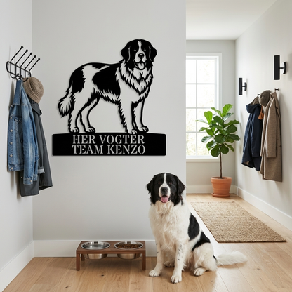 Her vogter jeg. Landseer hunde metal navneskilt