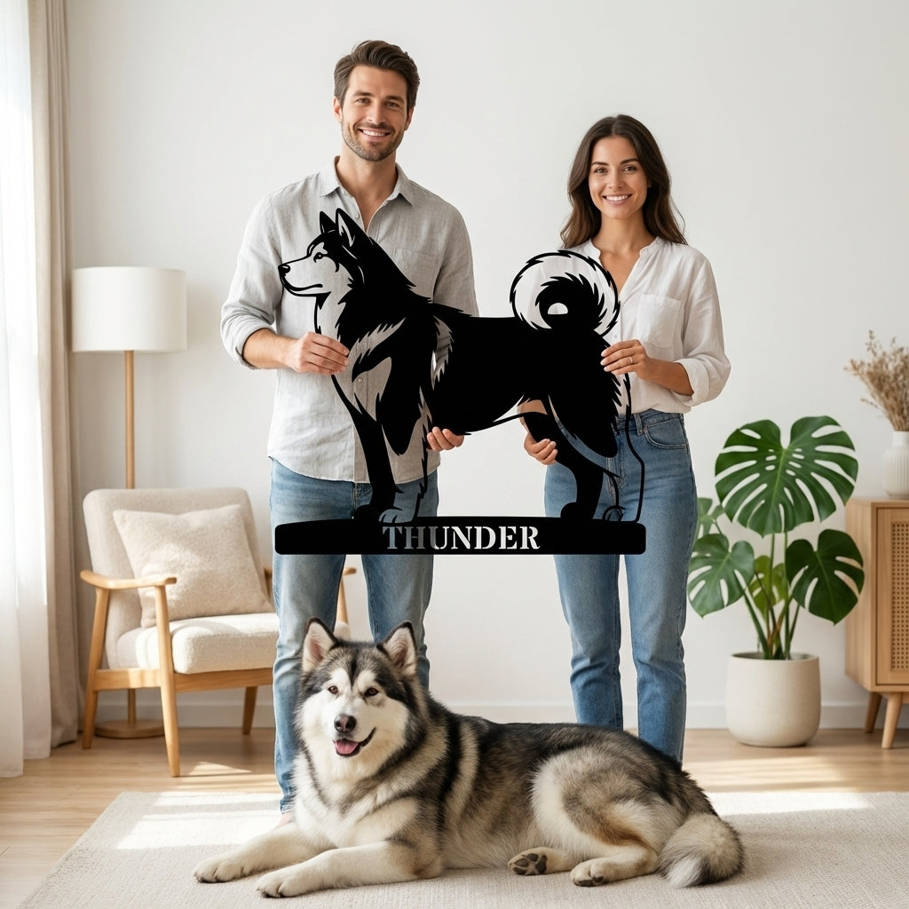 Personlig Alaskan Malamute metalskilt med navn