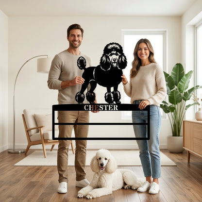 Unik puddelhund metalskilt til rosetter med personlig navn