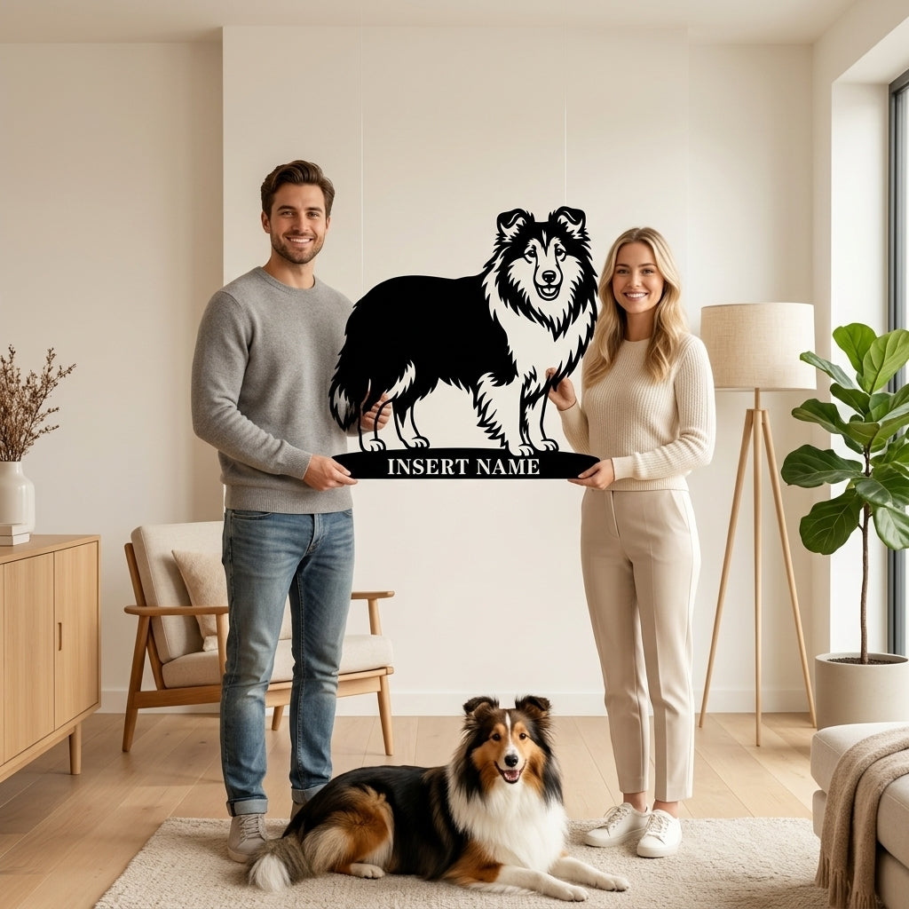 Shetland Sheepdog metalskilt med personlig hundenavn