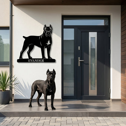 Cane Corso metalskilt med personlig navn eller tekst