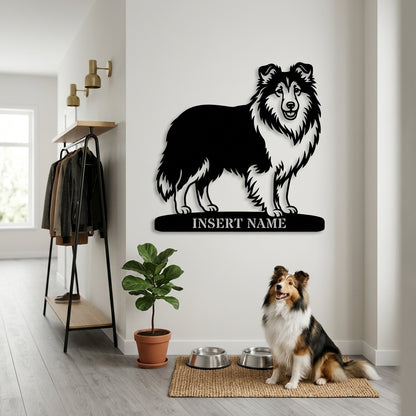Shetland Sheepdog metalskilt med personlig hundenavn