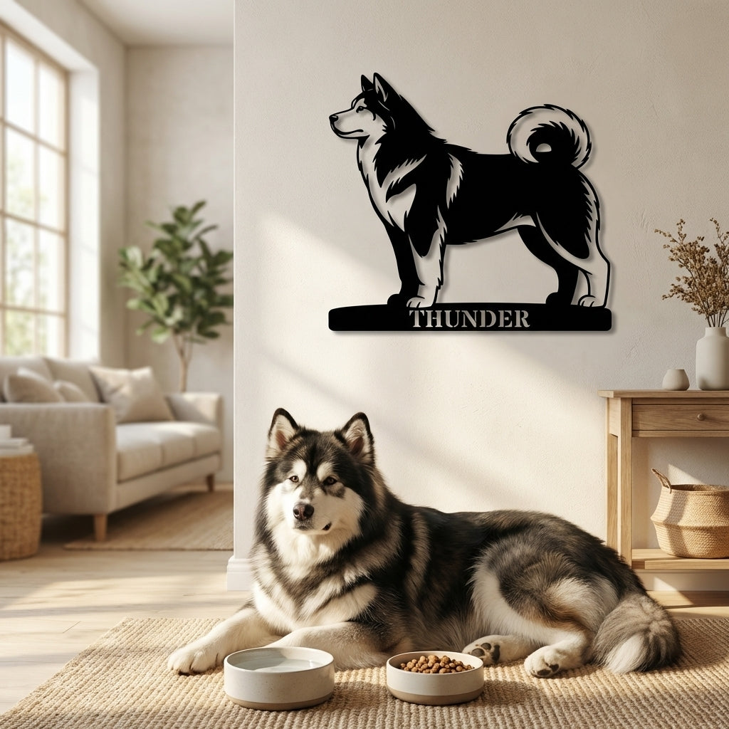 Personlig Alaskan Malamute metalskilt med navn