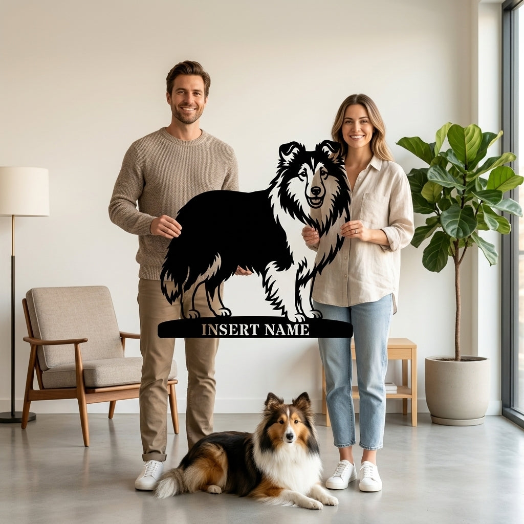 Shetland Sheepdog metalskilt med personlig hundenavn